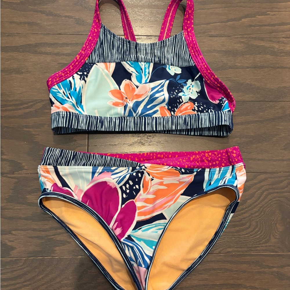 ATHLETA GIRL Paradise Splash Floral Pattern Bikini Set Size Large, 12